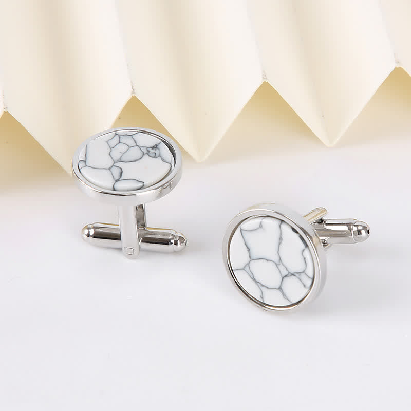 Men's Marble Stone Pattern Business Cufflinks - White - image 3