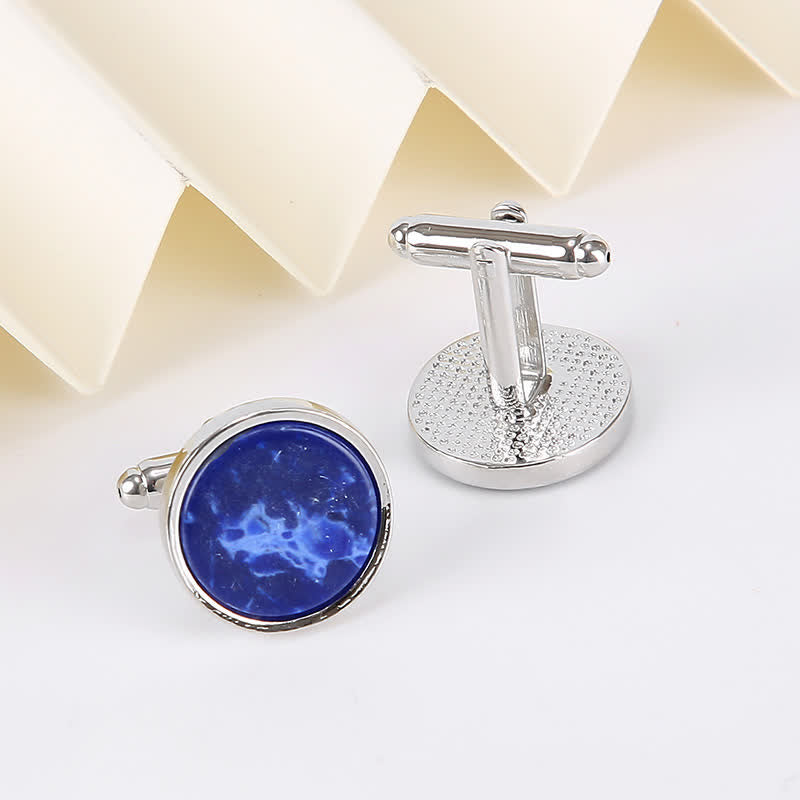 Men's Marble Stone Pattern Business Cufflinks - Blue - image 5