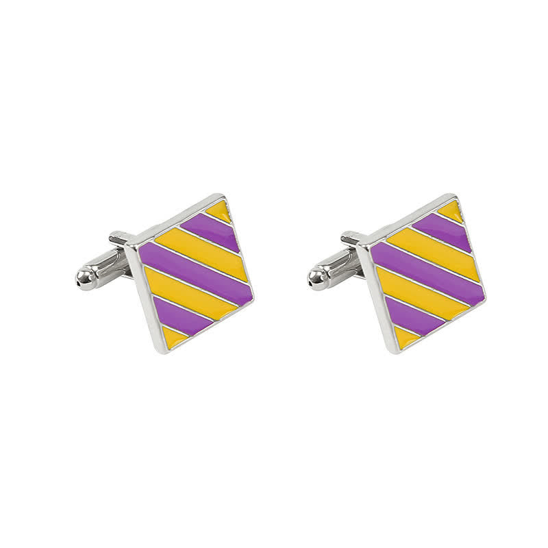 Men's Classical Two Tone Square Striped Cufflinks