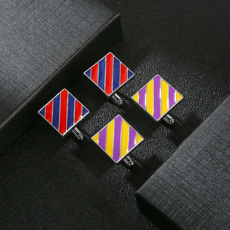 Men's Classical Two Tone Square Striped Cufflinks