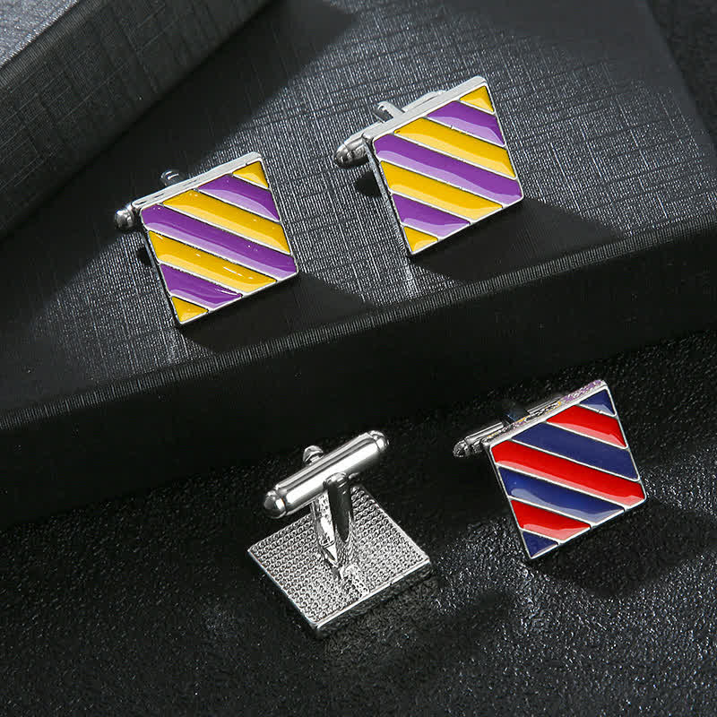 Men's Classical Two Tone Square Striped Cufflinks - image 1