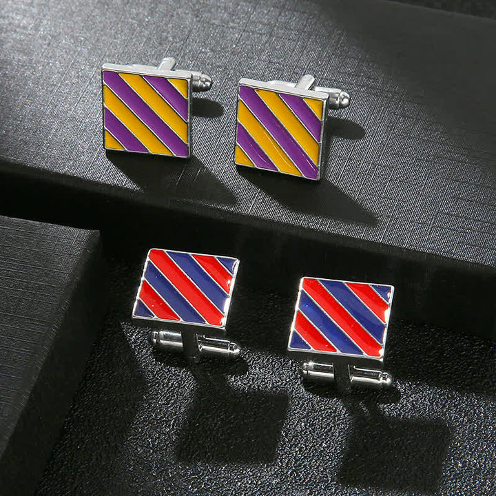 Men's Classical Two Tone Square Striped Cufflinks - image 0