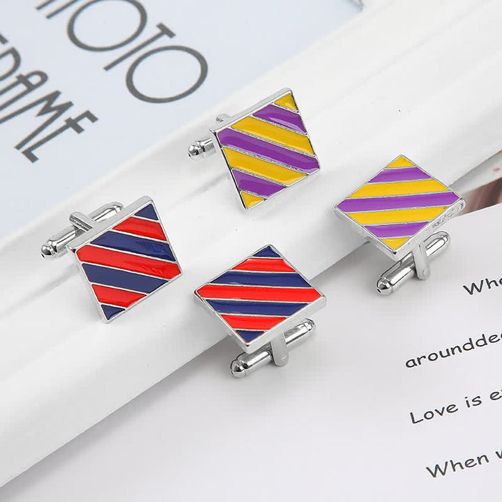 Men's Classical Two Tone Square Striped Cufflinks - image 6