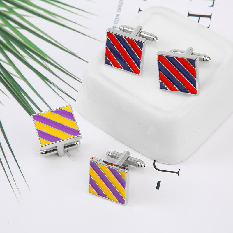 Men's Classical Two Tone Square Striped Cufflinks