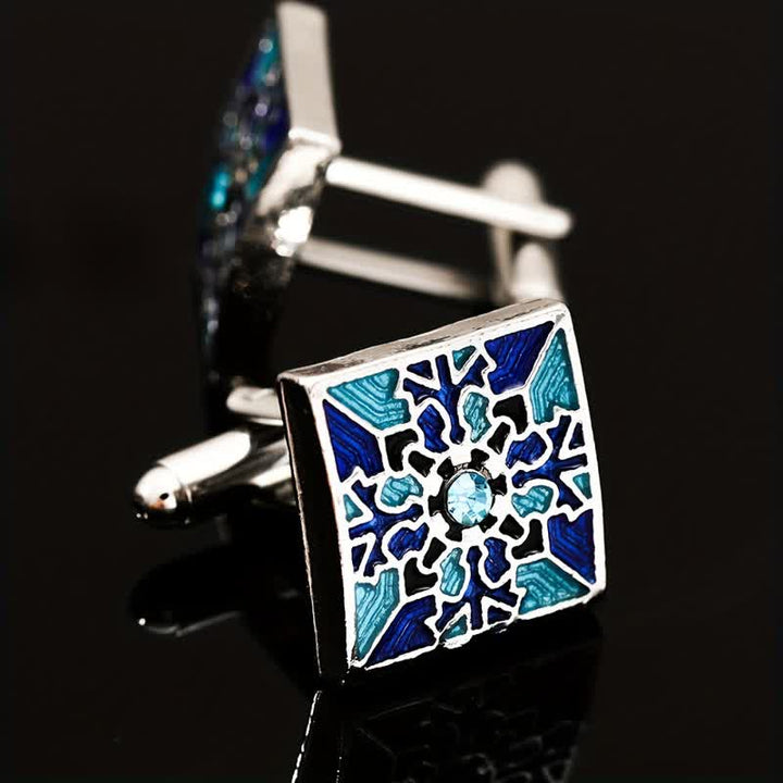 Men's Classic Blue Enamel Snowflake Cufflinks - image 4