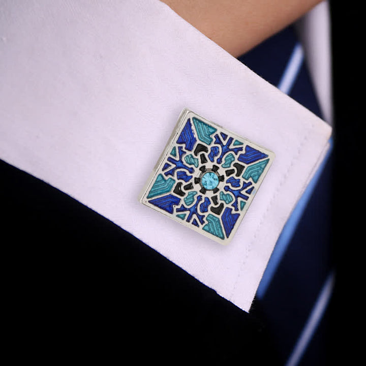 Men's Classic Blue Enamel Snowflake Cufflinks - image 1