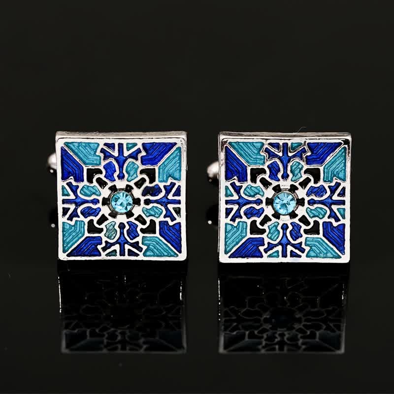 Men's Classic Blue Enamel Snowflake Cufflinks