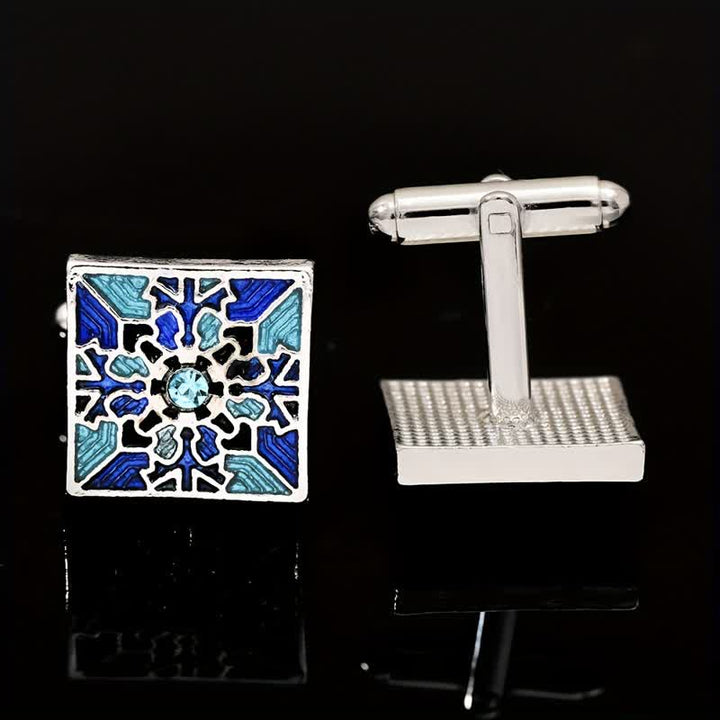 Men's Classic Blue Enamel Snowflake Cufflinks - image 2