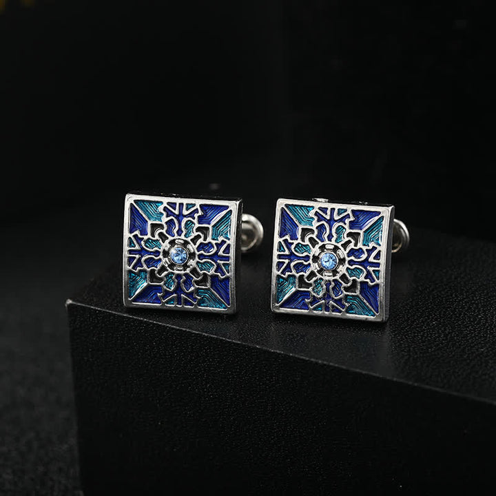 Men's Classic Blue Enamel Snowflake Cufflinks - Style #1 - image 0