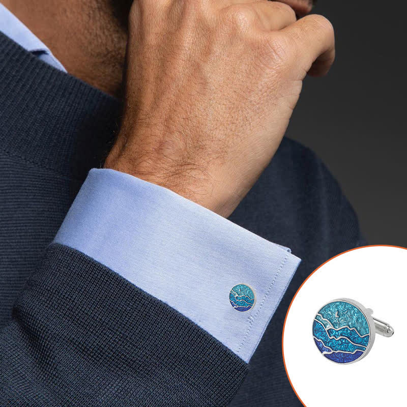 Men's Classic Blue Enamel Snowflake Cufflinks