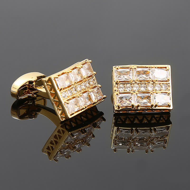 Men's Gold Plated Luxury Shiny Zircon Cufflinks