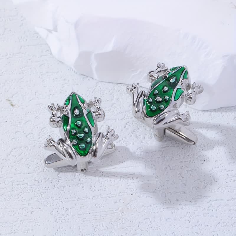 Men's Green Enamel Tree Frog Cufflinks - image 2