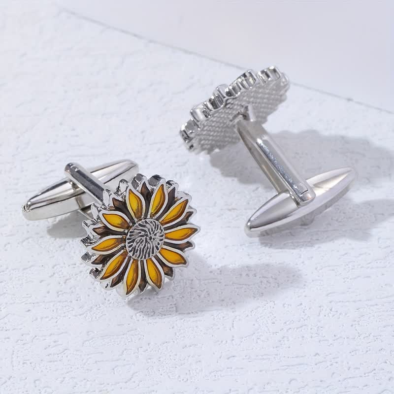 Men's Sunflower Yellow Flower Cufflinks - image 3