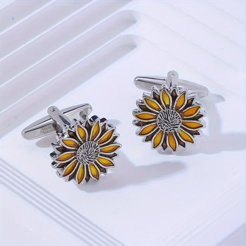 Men's Sunflower Yellow Flower Cufflinks