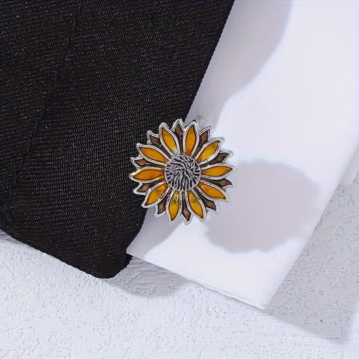 Men's Sunflower Yellow Flower Cufflinks - image 1