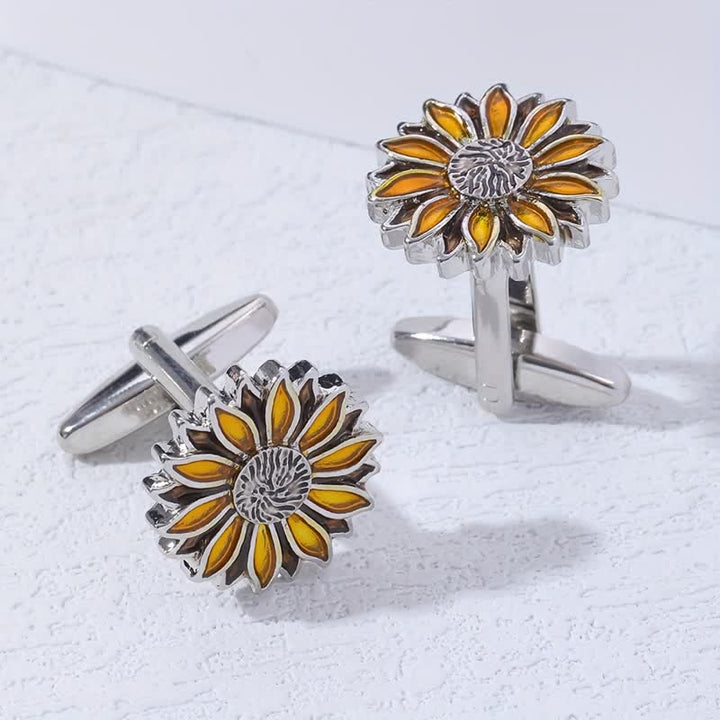 Men's Sunflower Yellow Flower Cufflinks - Yellow - image 0