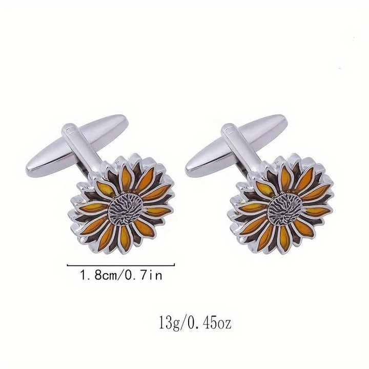 Men's Sunflower Yellow Flower Cufflinks - image 6