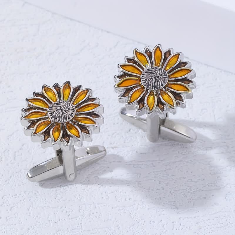 Men's Sunflower Yellow Flower Cufflinks - image 2