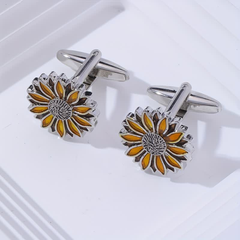 Men's Sunflower Yellow Flower Cufflinks