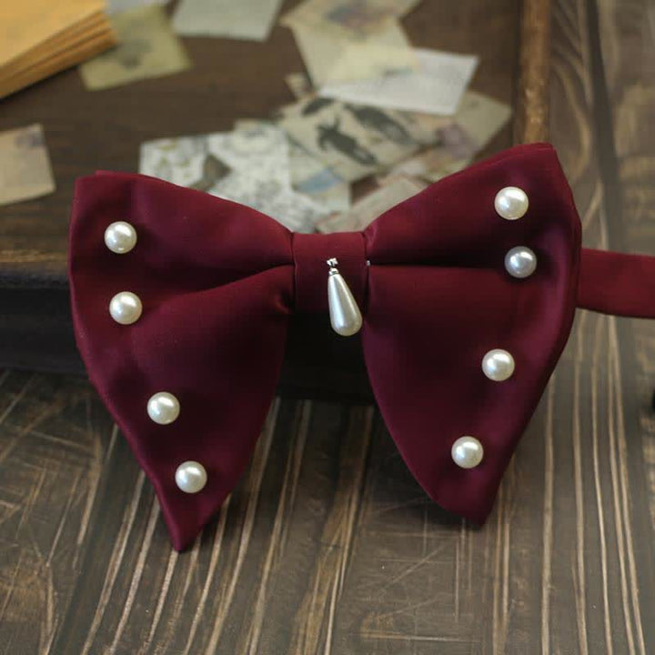 Men's Pearl Embellished Oversized Pointed Bow Tie