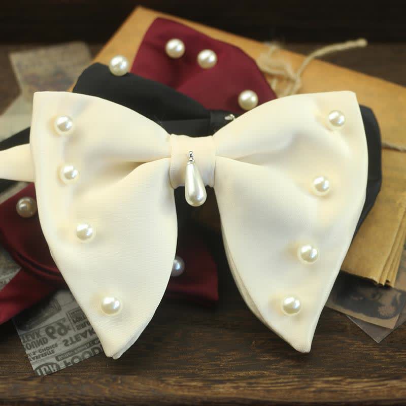 Men's Pearl Embellished Oversized Pointed Bow Tie