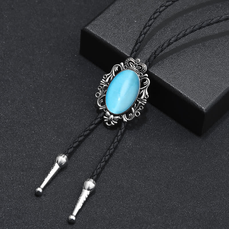 Vintage Crown Acrylic Opal Oval Bolo Tie