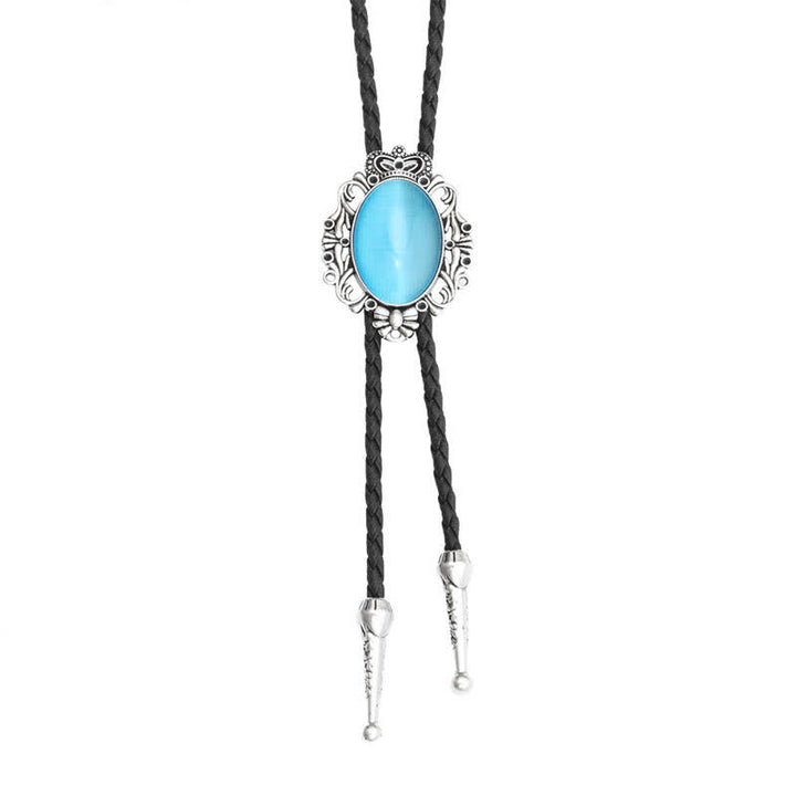 Vintage Crown Acrylic Opal Oval Bolo Tie