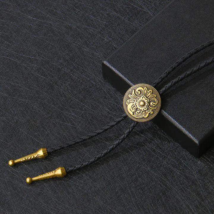 Classic Trendy Round Carved Flower Bolo Tie