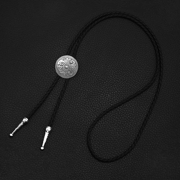 Classic Trendy Round Carved Flower Bolo Tie