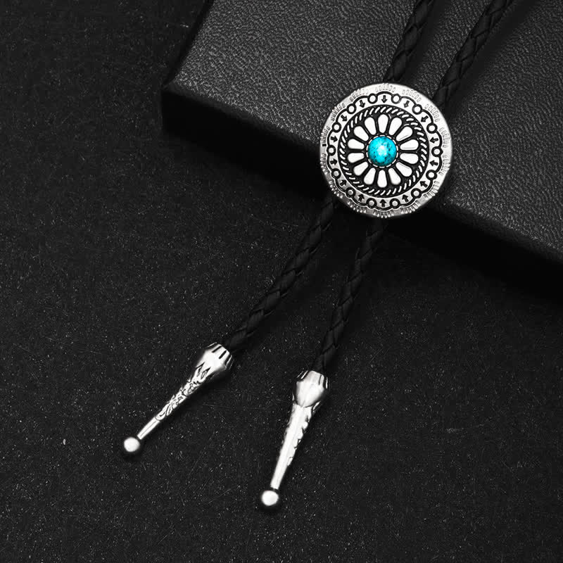 Round Turquoise Stone Centerpiece Bolo Tie