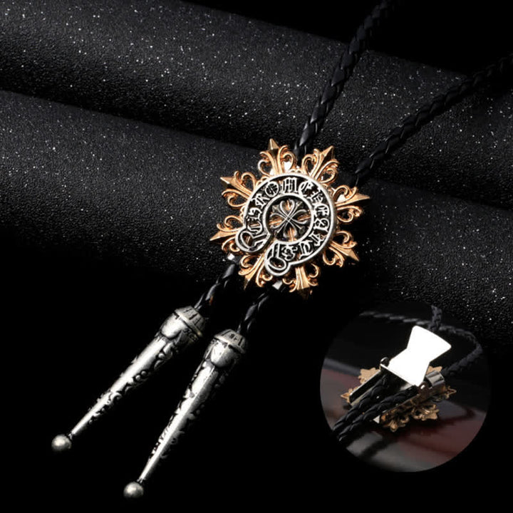 Silver & Gold Retro Cross Octagram Bolo Tie