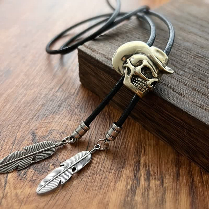 Bronze Skull With Cowboy Hat Bolo Tie