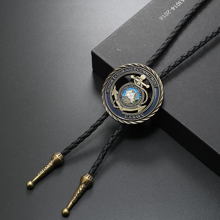 American Navy Anchor Round Coin Bolo Tie