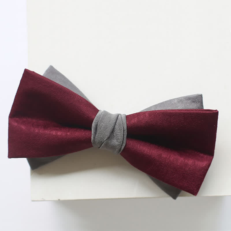 Men's Burgundy & Gray Double Layered Bow Tie