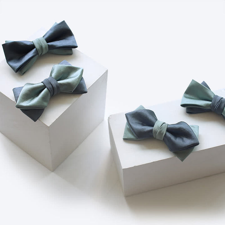 Men's Gray-Blue Pale Green Double Layered Bow Tie