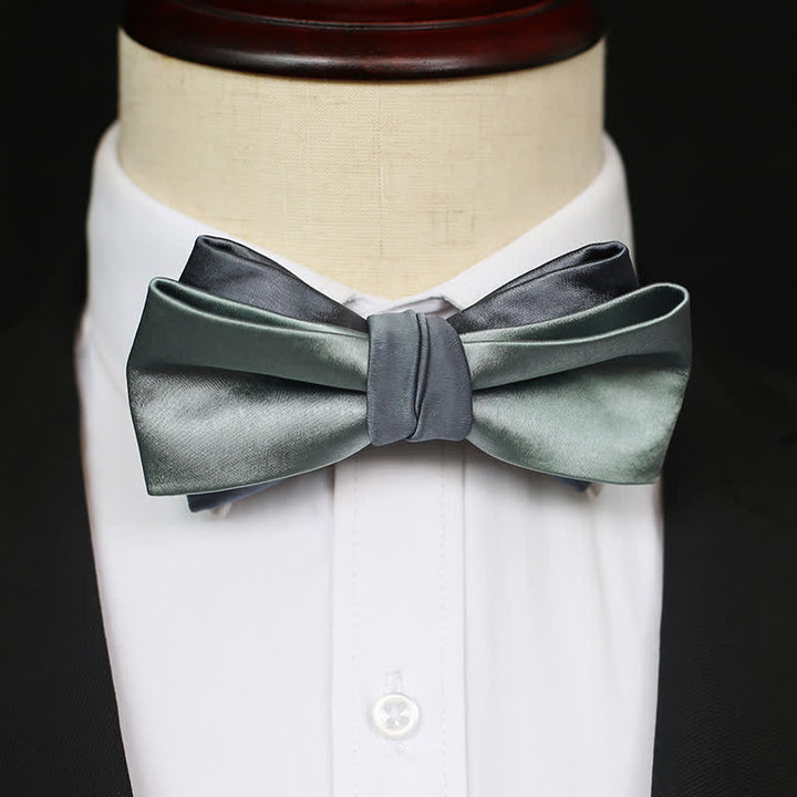 Men's Gray-Blue Pale Green Double Layered Bow Tie