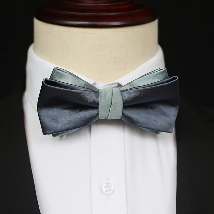 Men's Gray-Blue Pale Green Double Layered Bow Tie