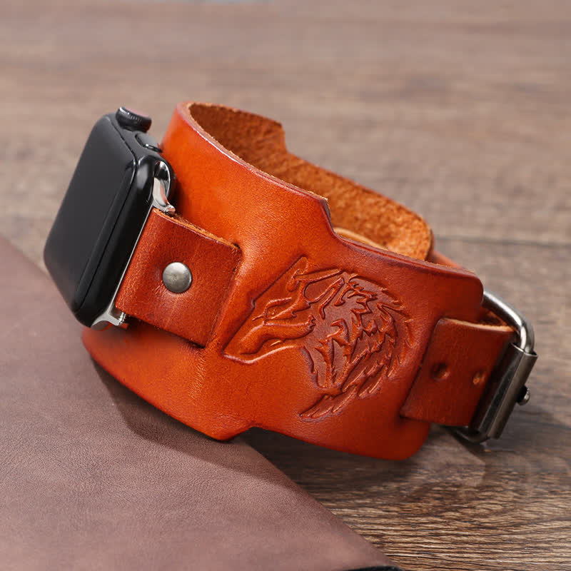 Punk Relief Wolf Bracelet Leather Watch Band - image 6