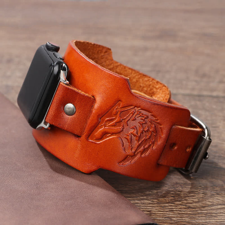 Punk Relief Wolf Bracelet Leather Watch Band