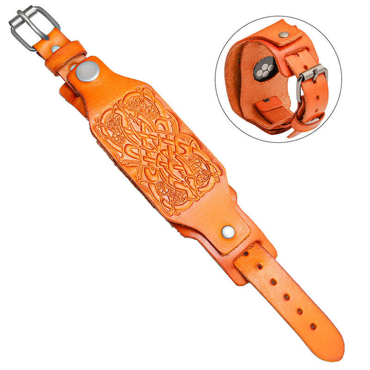 Relief Celtic Knot Pattern Leather Watch Band