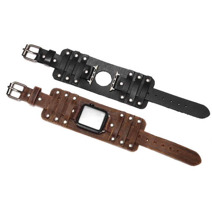 Punk Wide Strap Genuine Leather Watch Band