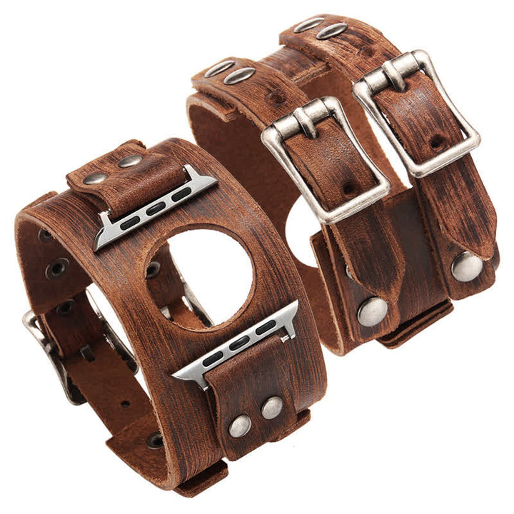 Stylish Double Strap Genuine Leather Watch Band