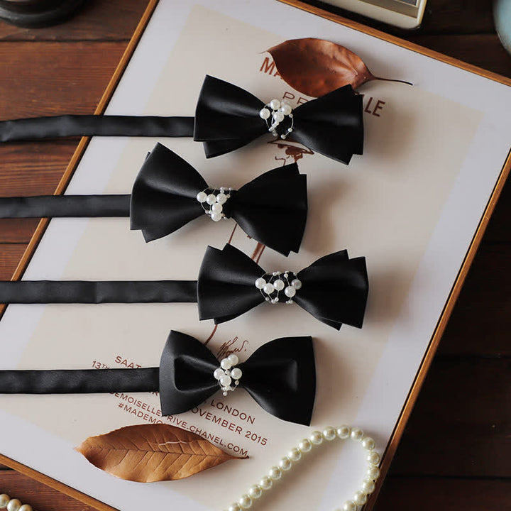 Men's Temperament Pearl Black Wedding Bow Tie