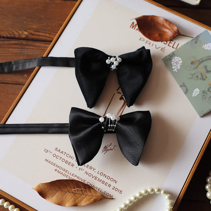 Men's Temperament Pearl Black Wedding Bow Tie