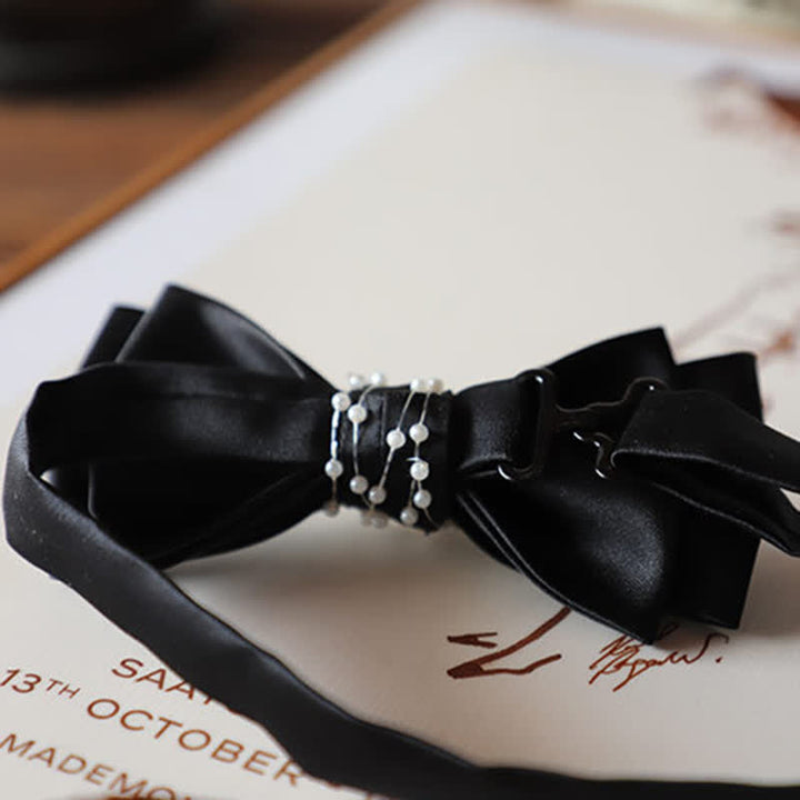 Men's Temperament Pearl Black Wedding Bow Tie