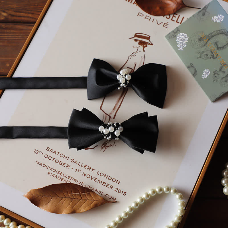 Men's Temperament Pearl Black Wedding Bow Tie