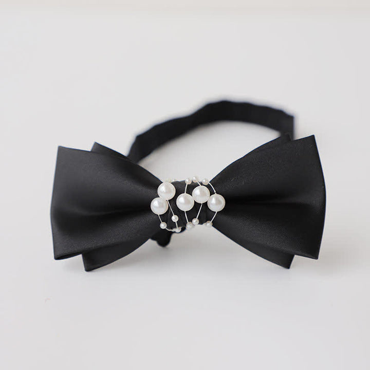 Men's Temperament Pearl Black Wedding Bow Tie