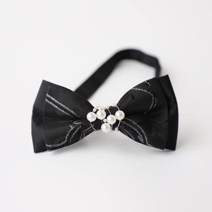 Men's Temperament Pearl Black Wedding Bow Tie