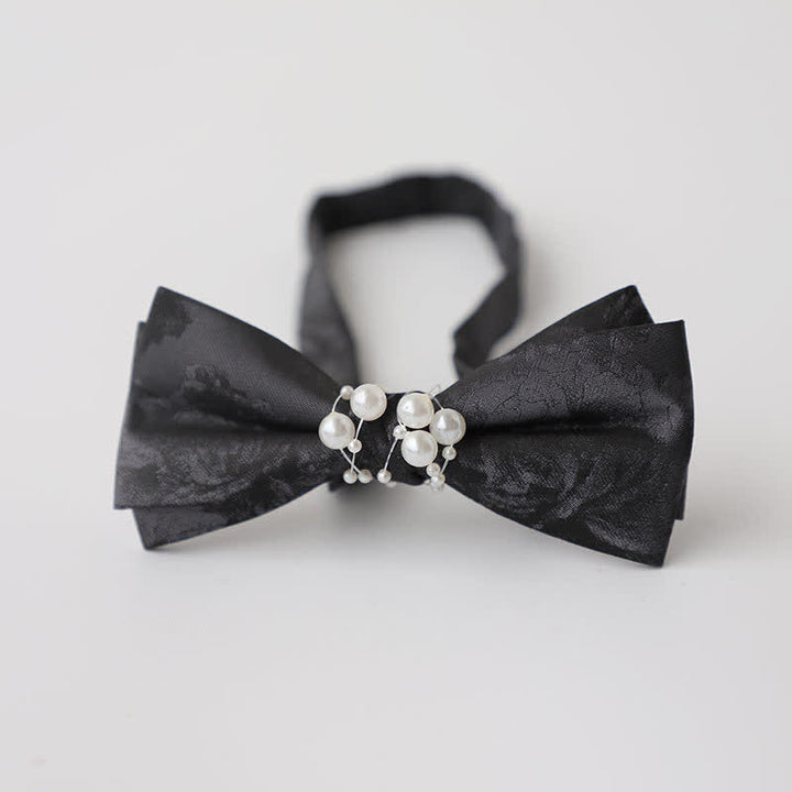 Men's Temperament Pearl Black Wedding Bow Tie