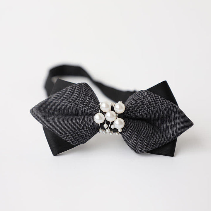 Men's Temperament Pearl Black Wedding Bow Tie